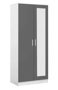 REFLECT 2 Door Mirrored Wardrobe in Gloss Grey Door Fronts and Matt White Carcass