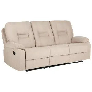 3 Seater Fabric Manual Recliner Sofa Beige BERGEN