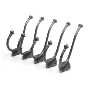 Oakcrafts - Antique Cast Iron Inglemire Coat Hook - Pack of 5 Hooks