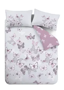 Catherine Lansfield Bedding Scatter Butterfly Duvet Cover Set with Pillowcases Heather