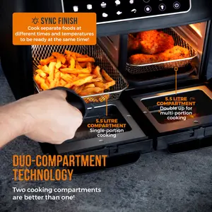 Tower Vortx Vizion Dual Compartment Air Fryer Oven With Digital Touch Panel, 11L, Black