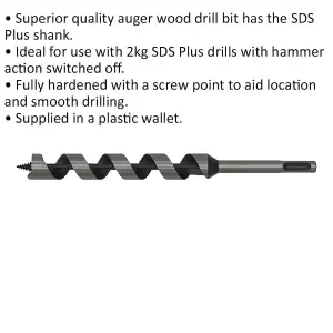 Premium 19 x 225mm SDS Plus Auger Drill Bit for Smooth Wood Drilling