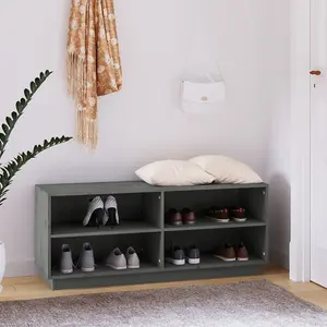 Berkfield Shoe Cabinet Grey 110x34x45 cm Solid Wood Pine