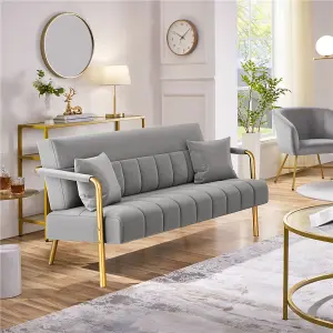 Yaheetech Light Grey Upholstered Sofa Couch with Gold-tone Metal Legs and 2 Pillows