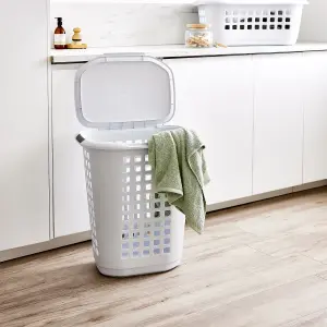 Ezy Storage Encore Matt White Plastic Large Laundry hamper, 63L