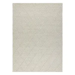 Wool carpet TAHAR 99001C beige - HAND-WOVEN loop, rhombus, boho 160x240 cm