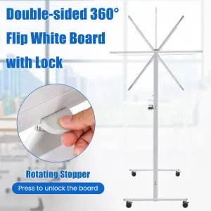 Costway Portable Double-Sided Magnetic Mobile Whiteboard Adjustable Rolling Erase Board