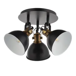 Acrobat Industrial Matt Black Gold effect 3 Light Spotlight