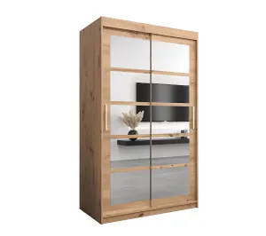 Roma II Oak Artisan Elegant Sliding Door Wardrobe H2000mm W1200mm D620mm with Mirrored Panels