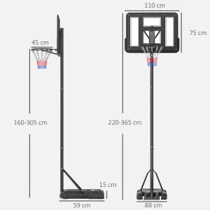 HOMCOM Basketball Stand 160-305cm Adjustable Basketball Hoop w/ Moving Wheels