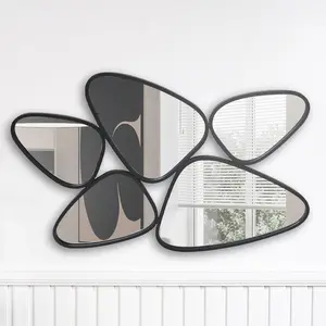 Ilasha Decoration Wall Mirror For Living Room, Iron Frame Accent Wall Mirror Black