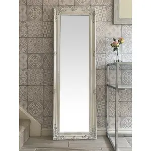 Sade Tall Solid Wood Framed Wall or Dressing Mirror Antique White