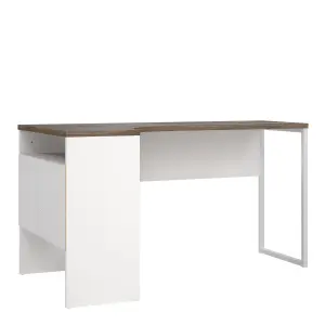 Function Plus Corner Desk 2 Drawers in White and Truffle Oak