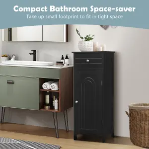 Costway Bathroom Wooden Storage Cabinet Floor Standing Cupboard w/ Single Door & Drawer