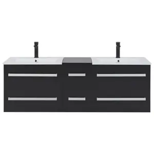 Bathroom Wall Mounted Cabinet with Basin Black MADRID