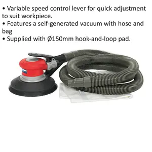 150mm AIR Random Orbital Palm Sander & DUST HOSE - 1/4" BSP - Hook & Loop Pad