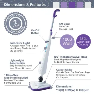 Quest Electric Steam Mop with Microfibre Brush Head