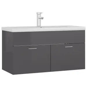 Berkfield Sink Cabinet with Built-in Basin High Gloss Grey Engineered Wood