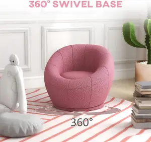 Small Armchair, Upholstered Swivel Barrel Fabric Accent Chair for Living Room, Bedroom, Berber Fleece Mini Sofa, Pink