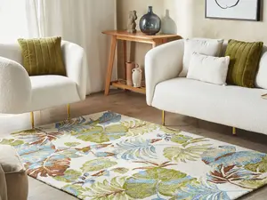 Wool Area Rug Leaves Motif 200 x 200 cm Multicolour KINIK