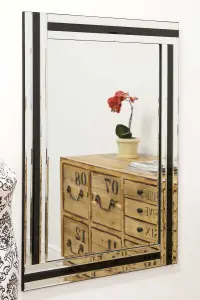 MirrorOutlet Dalton Black All Glass Wall Mirror 100 x 70 CM