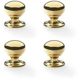 4 PACK - SOLID BRASS Mortice Smooth Mushroom Door Knob - Polished Brass 41mm Diameter