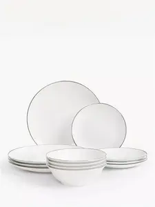 John Lewis ANYDAY Band Porcelain Dinnerware Set, 12 Piece