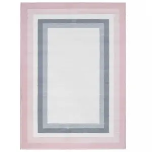 Blush Pink Grey Bordered Living Room Rug 240x330cm