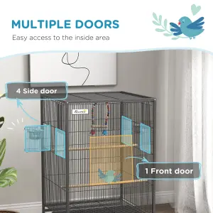 PawHut Bird Cage with Rolling Stand for Small Birds - Grey