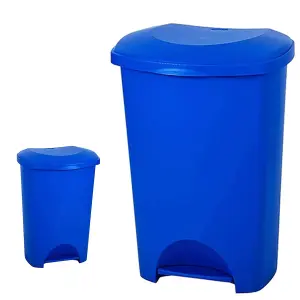 2x Blue 50 Litre Strong Plastic Hard Wearing Coloured Recycling Bins Complete With Lids