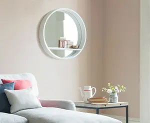 White Wooden Mirror With Shelf