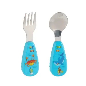 Kids Cutlery Set Stainless Steel Sea Life Themed Silicone Handle Fork & Spoon