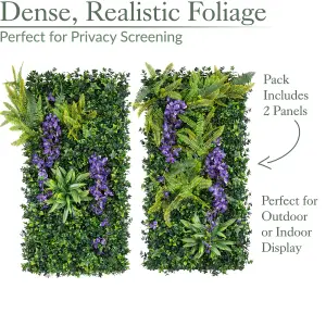 Artificial Living Wall Panels Wisteria Green Plant Foliage Indoor Outdoor 1m x 1m - Purple