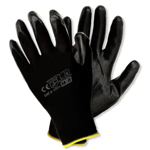 12 Pairs of Work Gloves, Heavy-Duty Nitrile Coated Protective Gloves, Secure & Anti-Slip Grip, Wear Resistant (Black, Small)