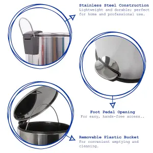 Round Stainless Steel Kitchen Pedal Bin - 30L