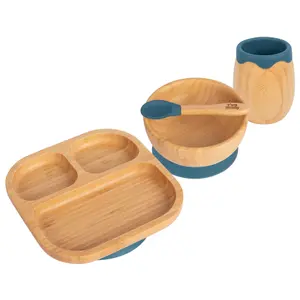 Tiny Dining 4pc Divided Bamboo Suction Baby Feeding Set - Navy Blue