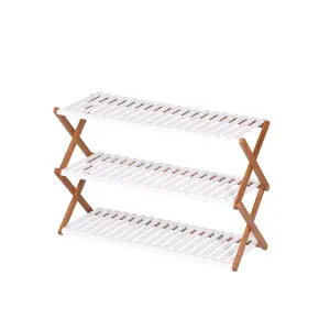 Folding Bamboo Shoe Rack/Organizer Shelf-3 Tier