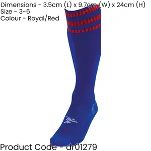 JUNIOR Size 3-6 Pro 3 Stripe Football Socks - ROYAL BLUE/RED - Contoured Ankle