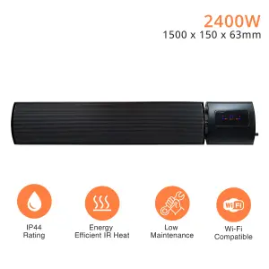 Mirrorstone 2400w Helios Wi-Fi Remote Controllable Infrared Bar Heater In Black Finish, Wall/Ceiling Mount, Indoor Electric Heater