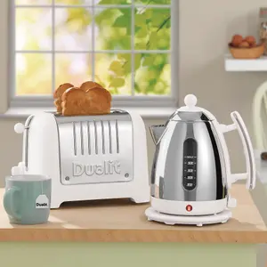 Dualit 2 Slice Toaster & 1.5 Litre Kettle High Gloss LITE Breakfast Set, White