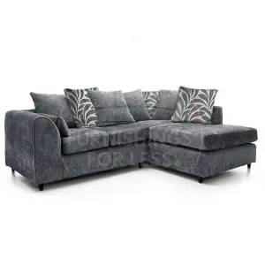 Zina Grey Chenille L Shaped 3 to 4 Seater Corner Sofa Scatter Back - Right Hand Facing