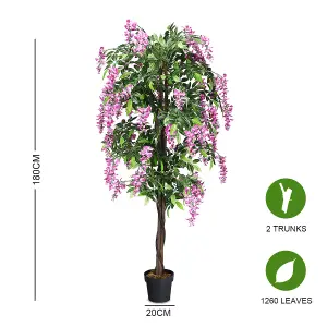 Costway 180cm Realistic Artificial Wistera Flower Tree Fake Greenery Plants Potted Plant