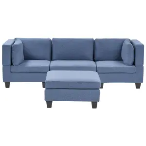 3-Seater Modular Fabric Sofa with Ottoman Blue UNSTAD