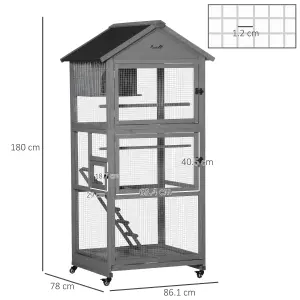 PawHut Bird Cage Wooden Aviary for Canary Cockatiel Parrot w/ Wheels Tray