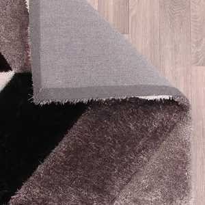 Grey Shaggy Modern Sparkle Geometric Easy to clean Rug for Dining Room Bed Room and Living Room-80cm X 150cm