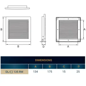 White Air Vent Grille/duct covers with Fly Screen / Anti-Insect Mesh,no screws visible-separate backplate (135mm x135mm square)