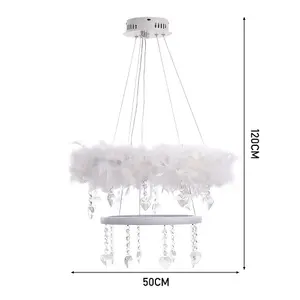 Double Round Liner Feather LED Pendant Light Chandelier with Crystal in White Light