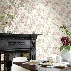 Seabrook Floral Rose White Wallpaper Flowers Botanical Acrylic Coated Paper