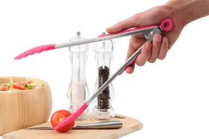 Maison by Premier Zing Hot Pink Silicone And Stainless Steel Tongs