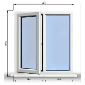 995mm (W) x 1095mm (H) PVCu StormProof Casement Window - 1 LEFT Opening Window -  Toughened Safety Glass - White